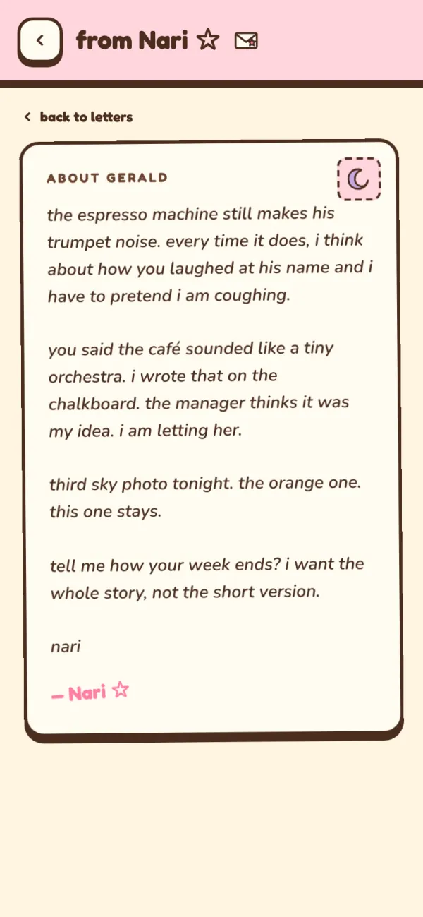A letter from Nari in the NariYume letterbox